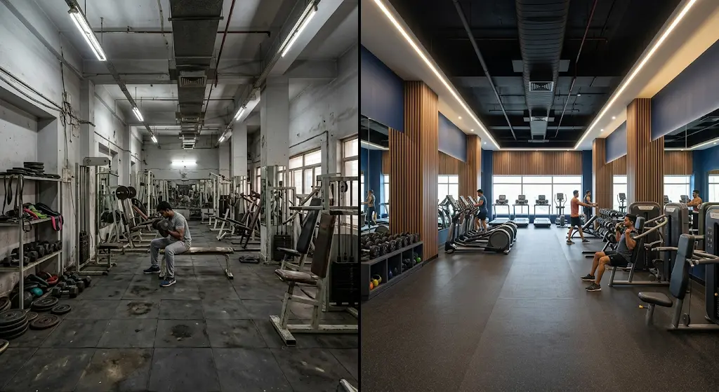 Before vs. after gym interior transformation