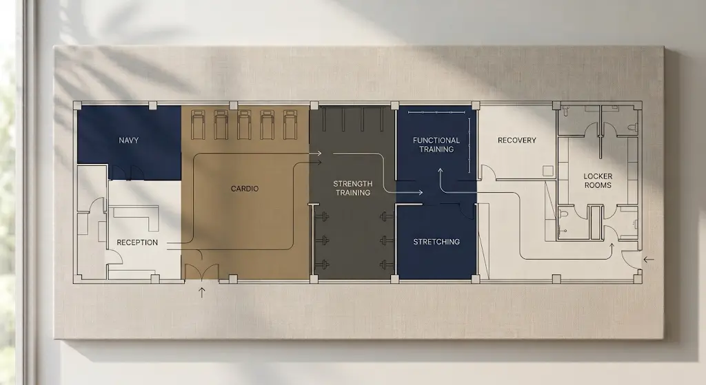 Gym equipment zoning layout diagram